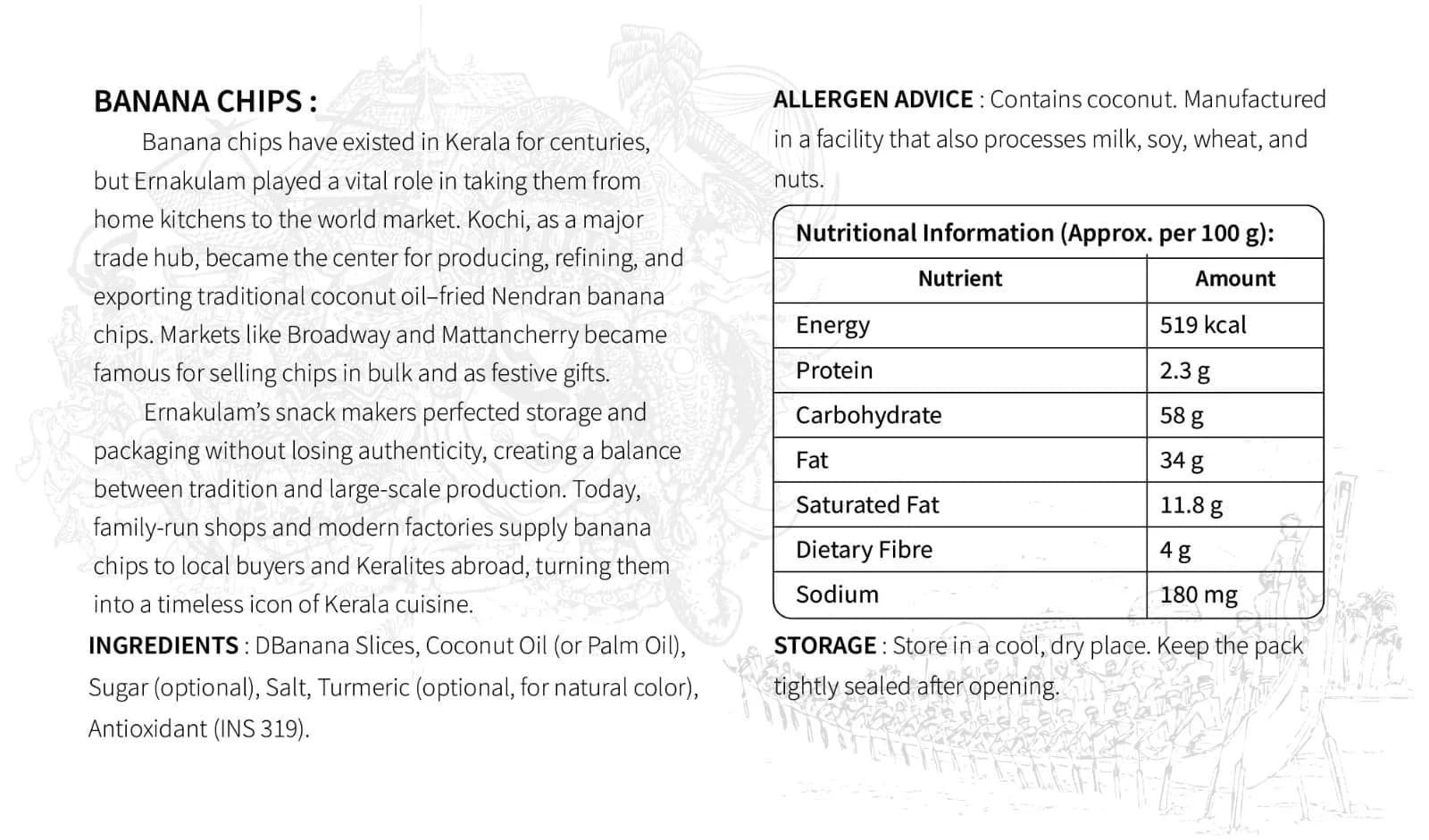 Nutritional information and images of local snacks from Ernakulam