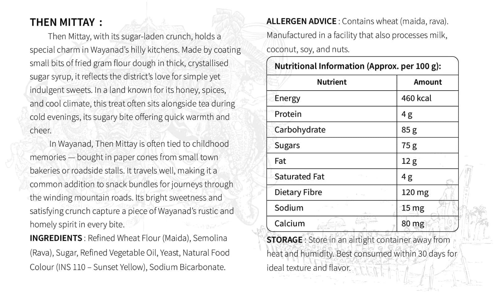 Nutritional information and images of local snacks from Wayanad