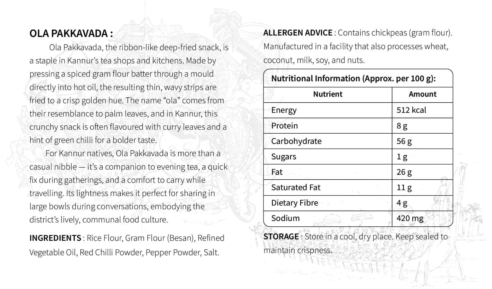 Nutritional information and images of local snacks from Kannur