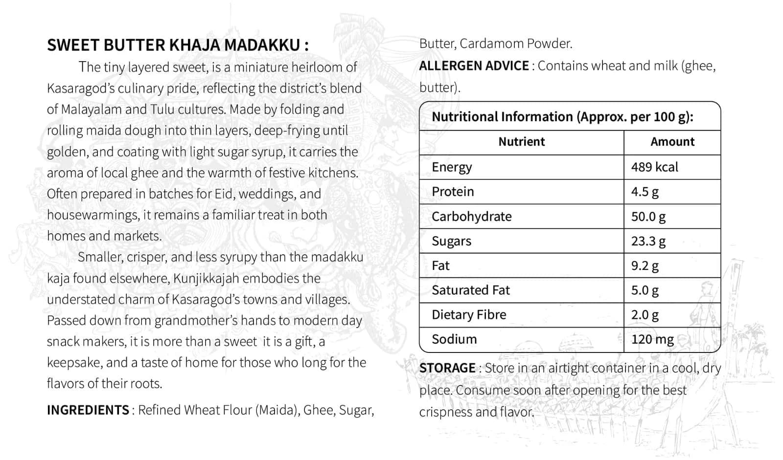 Nutritional information and images of local snacks from Kasaragod
