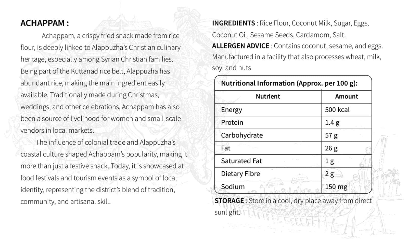 Nutritional information and images of local snacks from Alappuzha