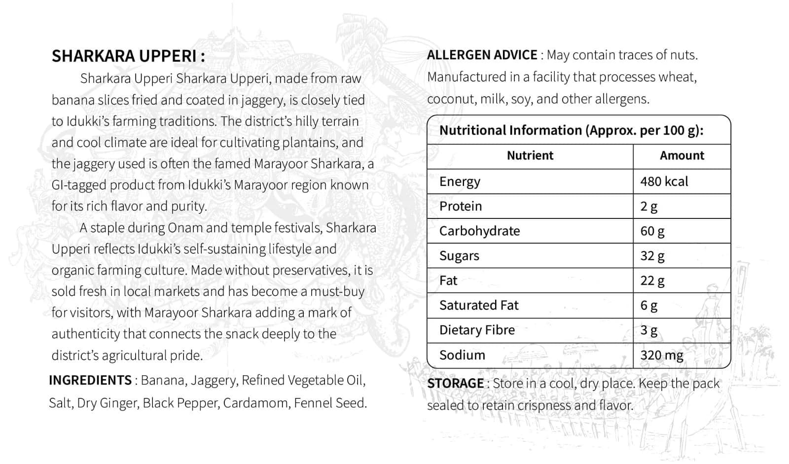 Nutritional information and images of local snacks from Idukki